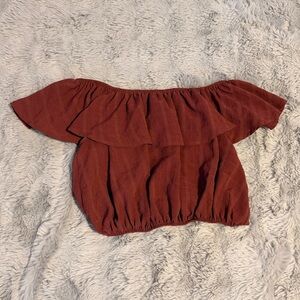 Kimchi Blue Off-Shoulder Blouse in Deep Brown